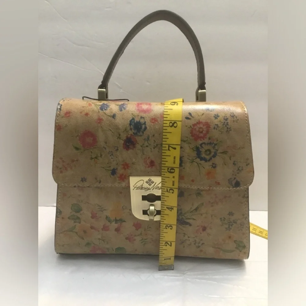 Floral Print Top-Handle Bag in Beige with Gold Hardware